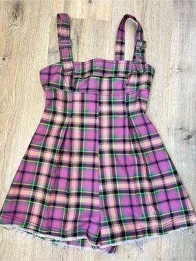 Urban Outfitters Pink Plaid Zip-Back Romper